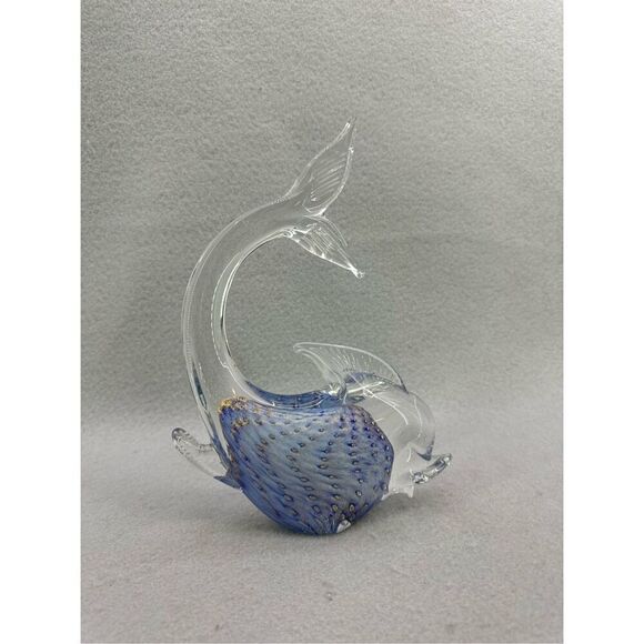 Italian Murano Art Glass Fish Blue Gold Flecks Controlled Gold Bubbles Mid Centu - Picture 1 of 8